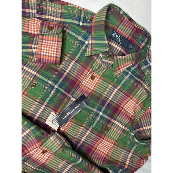 Polo by Ralph Lauren Long Sleeve Plaid‎ Oxford Workshirt Large Vintage NWT $98 - Picture 1 of 8